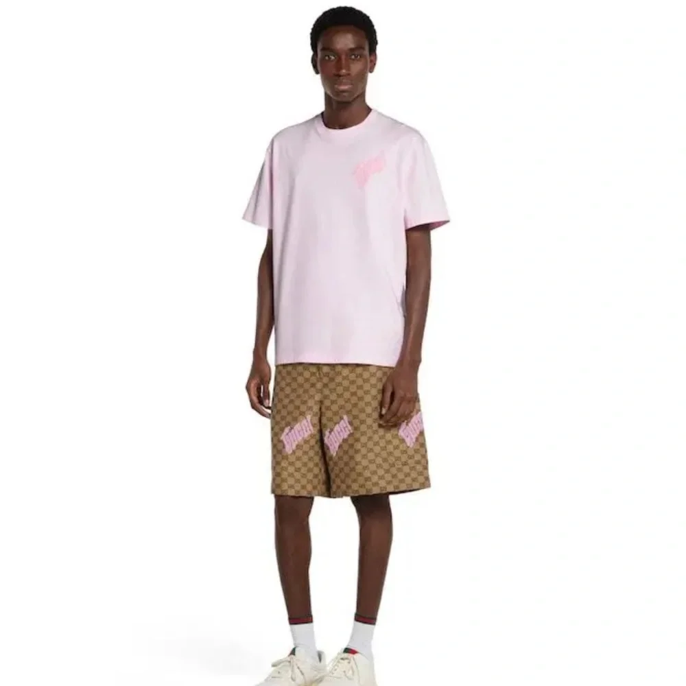 Gucci Logo Cotton Jersey Pink Mens T-shirt sz L